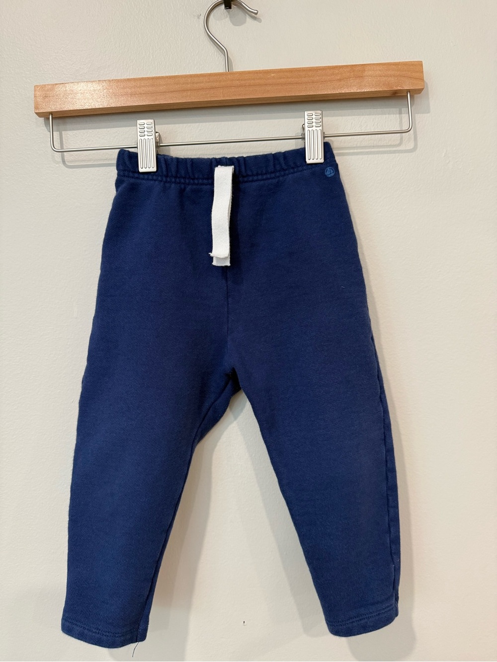 Petit Bateau Navy French Terry Jogger Pants with White Drawstring 24M